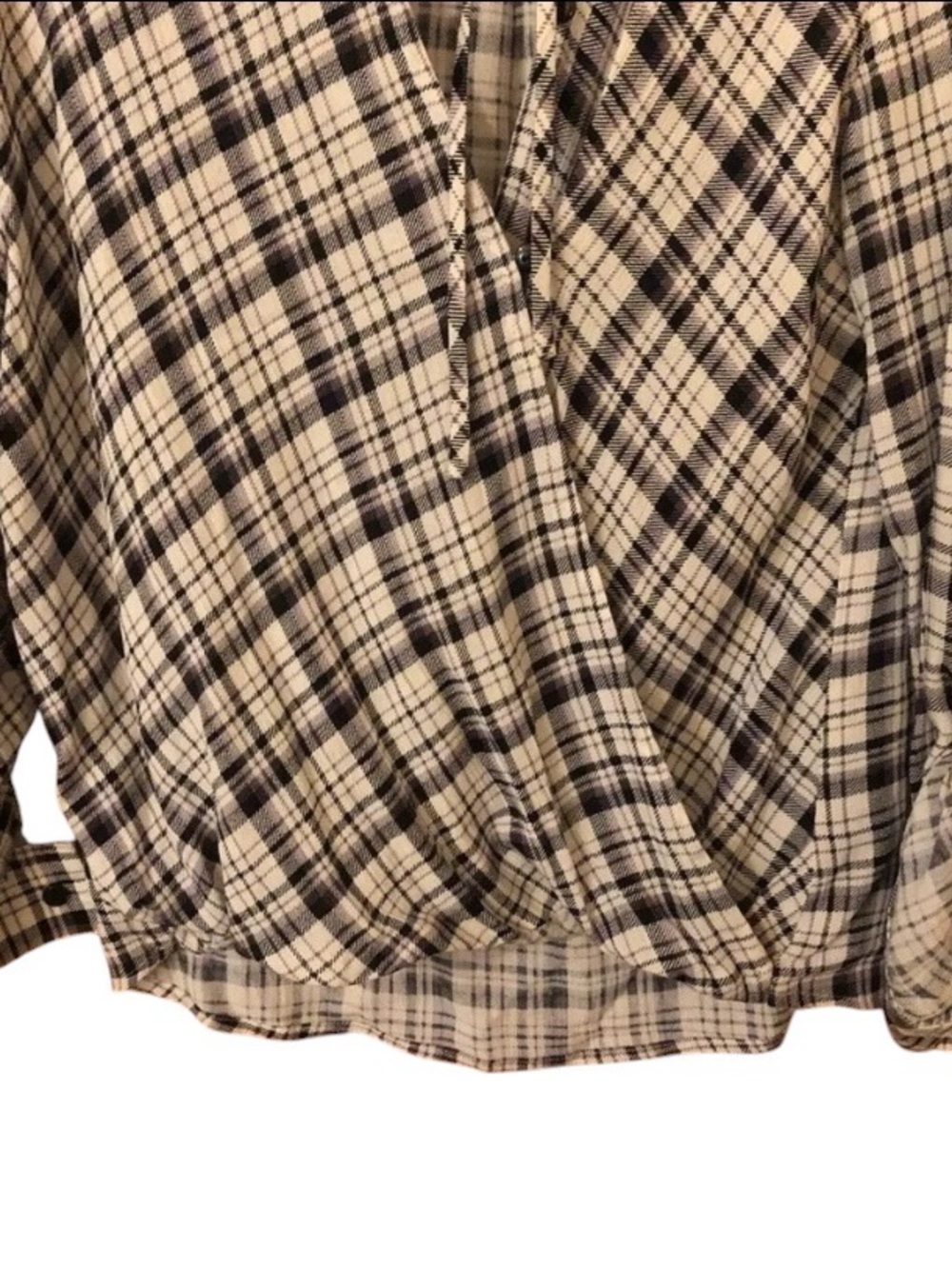 C Faux Wrap Black White Plaid blouse  classic Resortwear coastal Cowgirl western - Picture 9 of 10